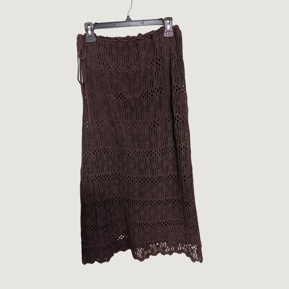 Rave Y2K Chocolate Brown Crochet Knit Maxi Skirt Boho Fairy Medium